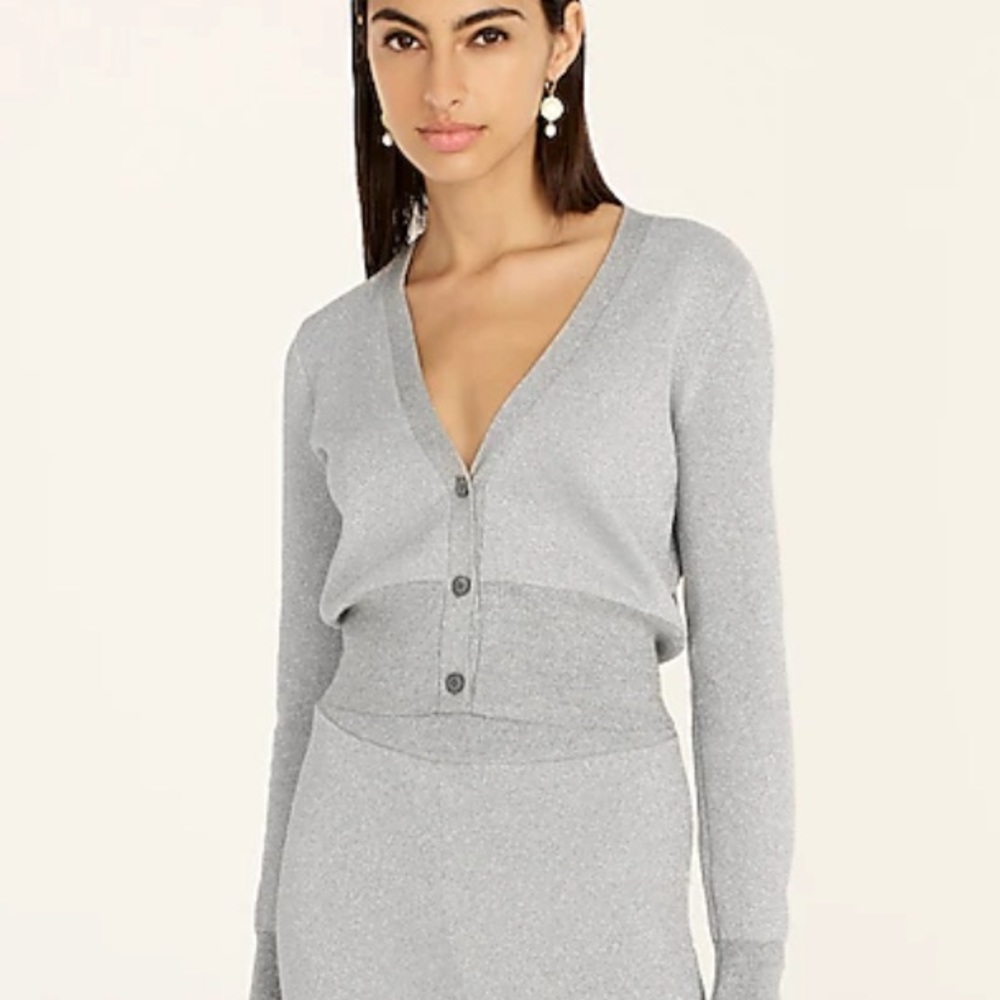 J.Crew Merino wool metallic cropped cardigan sweater NWT